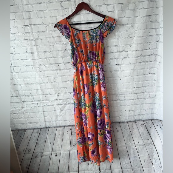 Julia B Orange, blue & purple floral long dress size S - Picture 8 of 11